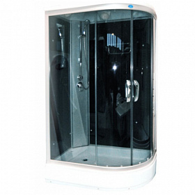 Душевая кабина 120х80х215 Водный Мир ВМ-8824-L BM асимметричная (левая) мат.дверки мат.хром проф. задн.стенки черное стекло верхн.душ